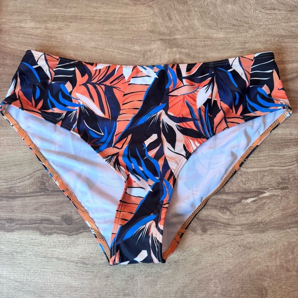 Jollkichay Tropical Floral Bikini Bottom Size Large Blue & Orange Summer NWOT